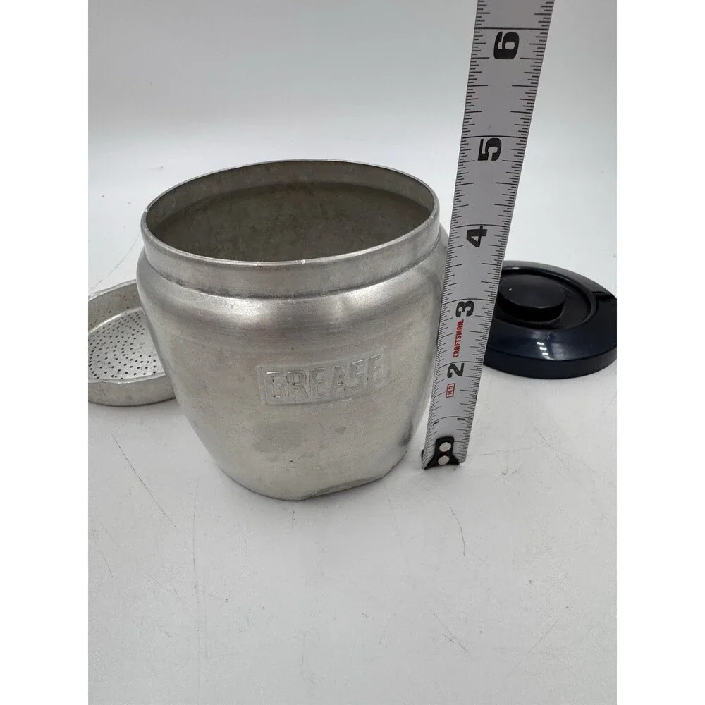 Vintage Spun Aluminum GREASE Canister W/ Lid and Strainer Made in Japan DENTS